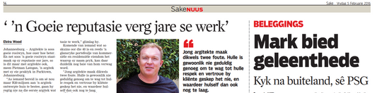 Beeld newspaper feature – Pietman Lategan Argitekte